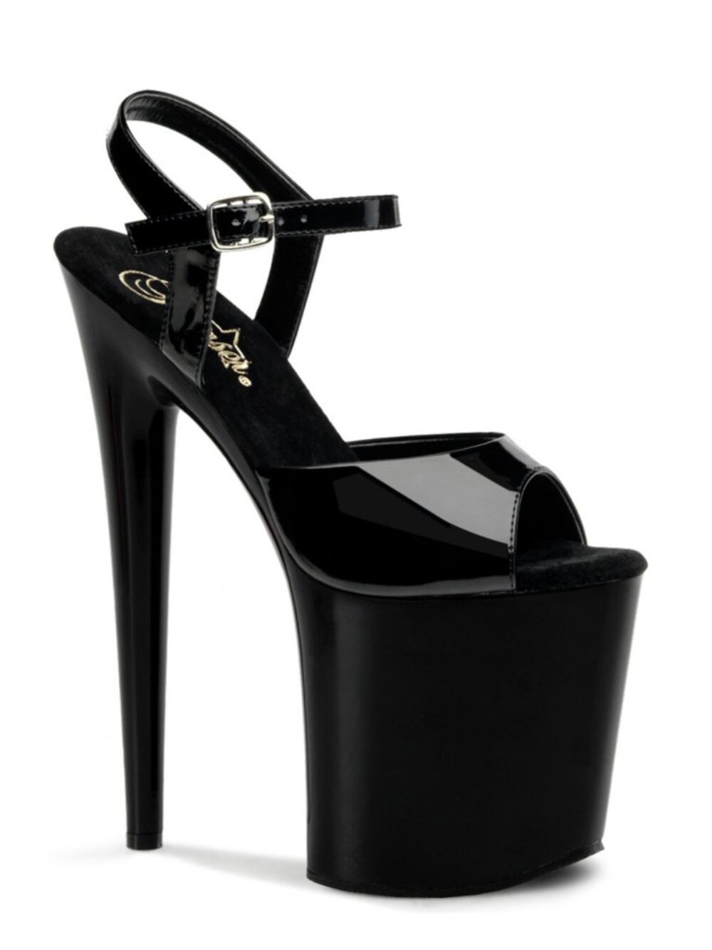 Pleaser Flamingo-809 Black Patent Platform Sandals 8 Inch Heels With Ankle Strap